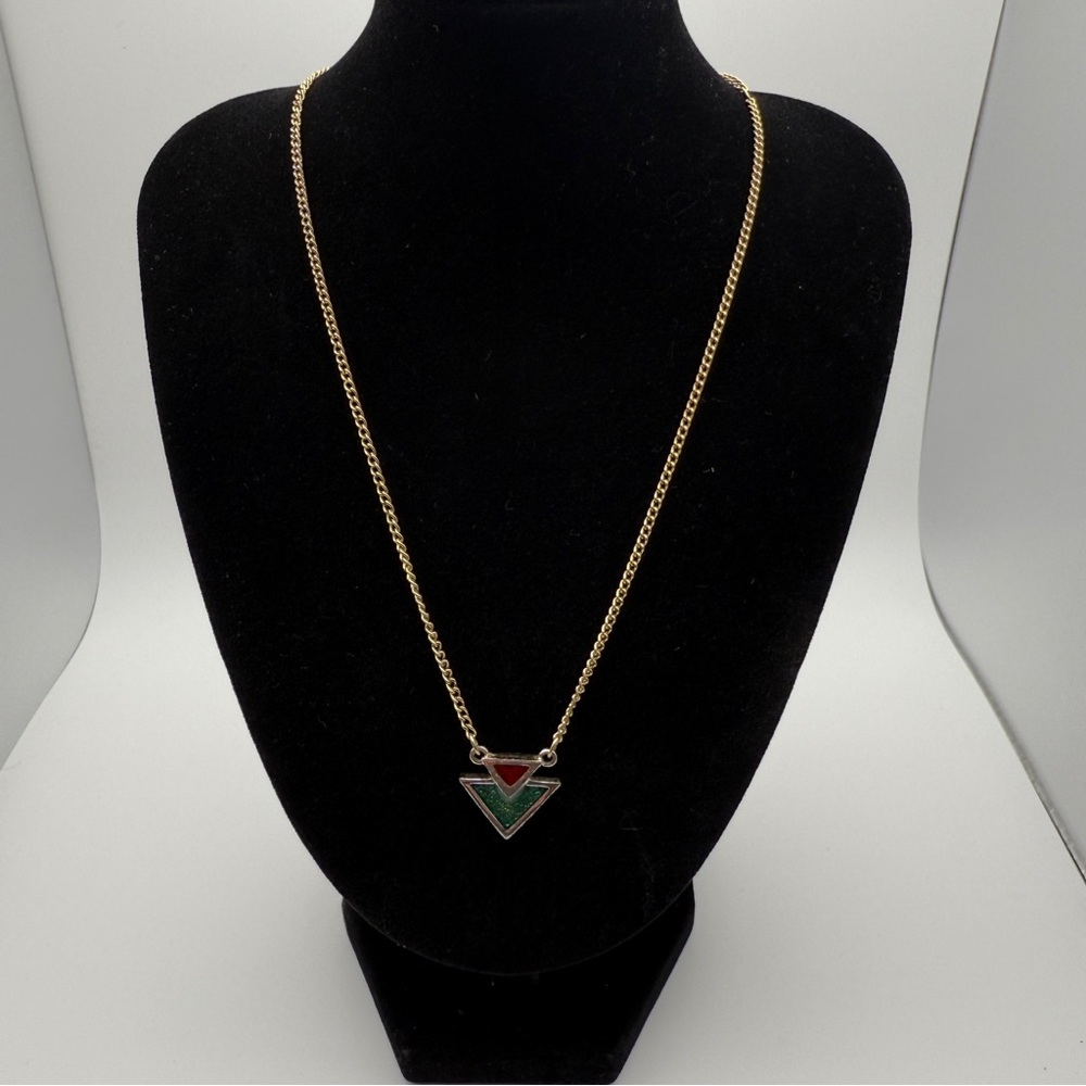 Vintage Sarah Coventry Geometric Enamel Triangle Pendant Necklace